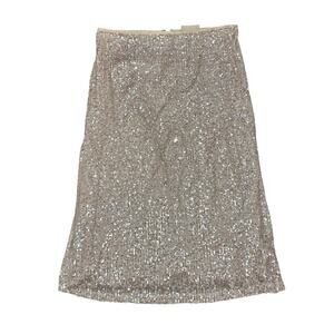 Altar'd State Midi Silver Sequined Sparkle Skirt Holiday Christmas lined Lrg NYE